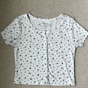 Aeropostale The OG Tee Collection Shrunken Tee White Floral Short Sleeve Tee S